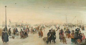 Nyder isen nær en by Vinterlandskab nær en by af Hendrick Avercamp