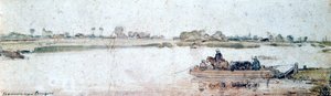 Flodlandskab med rebfærge, begyndelsen af 1600-tallet. af Hendrick Avercamp