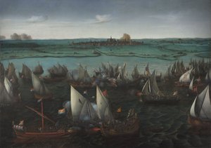 Slaget mellem hollandske og spanske skibe på Haarlemmermeer, ca. 1629 (olie på lærred)