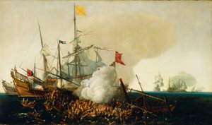Spanske krigere i kamp mod barbariske korsarer af Hendrick Cornelisz Vroom