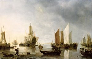 Havn med ankrede skibe, 1655-60 af Hendrick Dubbels