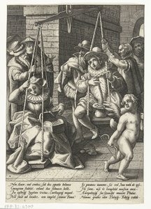 Ægteskabsskalaen Penge er den sande kærlighed Bryllupsskalaen Ordsprog efter Karel van Mander (serietitel) af Hendrick Goltzius (attributed to workshop of)