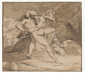 Jupiter omfavner Io af Hendrick Goltzius (school of)