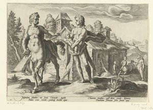 Apollo overlader Asclepius til Chiron Ovids metamorfoser (serietitel) af Hendrick Goltzius (workshop of)