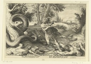 Cadmus dræber dragen Ovids metamorfoser (serietitel) af Hendrick Goltzius (workshop of)