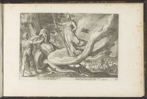 Cadmus sår dragens tænder Ovids metamorfoser (serietitel) Genskabelser af P. Ovidius Naso (serietitel) af Hendrick Goltzius (workshop of)