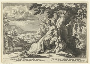 Clymene tildeler Phaethon sin far, solguden Ovids metamorfoser (serietitel) af Hendrick Goltzius (workshop of)