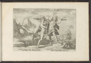 Daphne bliver til et laurbærtræ Ovids metamorfoser (serietitel) Genskabelser af P. Ovidius Naso (serietitel) af Hendrick Goltzius (workshop of)