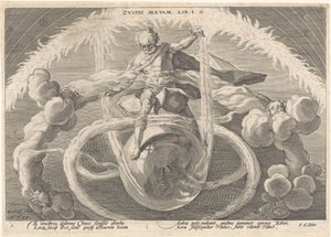 Skabelsen af ​​de fire elementer Metamorphoses of Ovid (serietitel) af Hendrick Goltzius (workshop of)