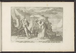 Deucalion og Pyrrha skaber en ny menneskerace Ovids metamorfoser (serietitel) Genskabelser af P. Ovidius Naso (serietitel) af Hendrick Goltzius (workshop of)