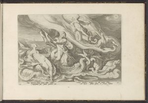 Juno klager til Thetis og Oceanus Ovids metamorfoser (serietitel) Genskabelser af P. Ovidius Naso (serietitel) af Hendrick Goltzius (workshop of)