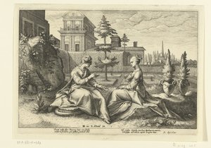 Juno nærmer sig Semele i skikkelse af Beroe Ovids metamorfoser (serietitel) af Hendrick Goltzius (workshop of)