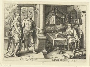Juno og Jupiter konsulterer Tiresias Ovids metamorfoser (serietitel) af Hendrick Goltzius (workshop of)