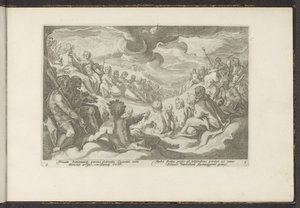 Jupiter tilkalder de olympiske guder Ovids metamorfoser (serietitel) Genskabelser af P. Ovidius Naso (serietitel) af Hendrick Goltzius (workshop of)