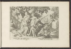 Jupiter forfører Callisto i skikkelse af Diana Ovids metamorfoser (serietitel) Genskabelser af P. Ovidius Naso (serietitel) af Hendrick Goltzius (workshop of)
