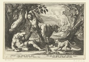 Mercurius doodt Argus Ovids metamorfoser (serietitel) af Hendrick Goltzius (workshop of)