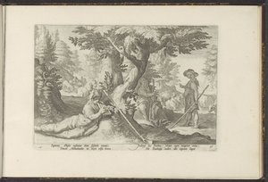 Mercury en Battus Ovids Metamorfosen (serietitel) Herscheppingen van P. Ovidius Naso (serietitel) af Hendrick Goltzius (workshop of)