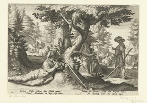 Mercury en Battus Ovids Metamorfosen (serietitel) af Hendrick Goltzius (workshop of)