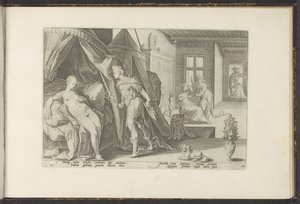 Mercurius i Herses kamera Ovids metamorfoser (serietitel) The Herescheppingen van P. Ovidius Naso (serietitel) af Hendrick Goltzius (workshop of)