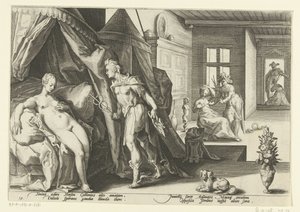Mercurius i Herses kamera Ovids metamorfoser (serietitel) af Hendrick Goltzius (workshop of)