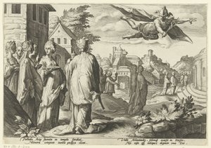 Mercury forelsker sig i Herse Ovids metamorfoser (serietitel) af Hendrick Goltzius (workshop of)