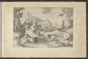 Salmacis og Hermafroditus Ovids Metamorfosen (serietitel) Herscheppingen van P. Ovidius Naso (serietitel) af Hendrick Goltzius (workshop of)