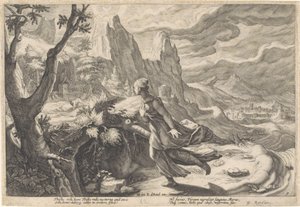 Denne flygter fra løvinden Metamorphoses of Ovid (serietitel) af Hendrick Goltzius (workshop of)