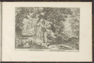 Tiiresias slår to parrende slanger Ovids metamorfoser (serietitel) Genskabelser af P. Ovidius Naso (serietitel) af Hendrick Goltzius (workshop of)