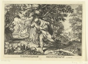 Tiresias slår to parrende slanger Ovids metamorfoser (serietitel) af Hendrick Goltzius (workshop of)