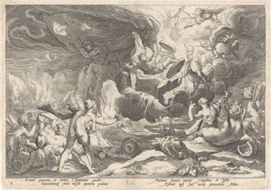 Val van Phaëthon Metamorfosen van Ovidius (serietitel) af Hendrick Goltzius (workshop of)