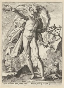 Fyrværkeri Ignis (titel på objekt) De fire elementer (serietitel) af Hendrick Goltzius (workshop of)
