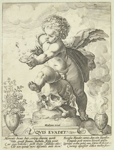 Allegori over livets flygtighed ("Quis Evadet?") af Hendrick Goltzius