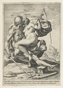 Arbejdskraft og industri (Labor / Diligentia) Belønningen for arbejde, flid, praksis og kunst (serietitel) af Hendrick Goltzius