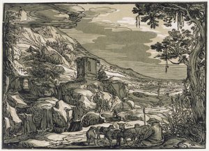 Arkadisk landskab med en hyrde af Hendrick Goltzius