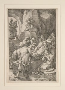 Burial of Christ (The Entombment), fra The Passion, #11 i en serie på 12 graveringer af Hendrick Goltzius