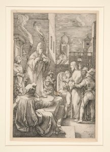 Christ Before Caiphas, fra The Passion, #4 i en serie på 12 graveringer af Hendrick Goltzius