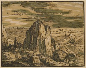 Klint ved en havkyst af Hendrick Goltzius