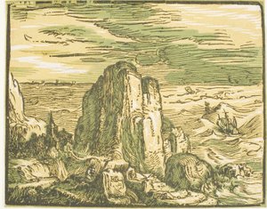 Cliff on a Seashore, fra fire små landskaber af Hendrick Goltzius