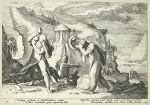 Deukalion og Pyrrha befolker verden på ny af Hendrick Goltzius