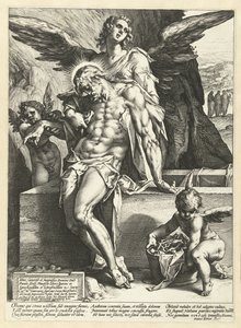 Engle bærer Kristi legeme af Hendrick Goltzius
