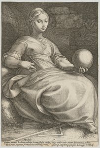 Erato, tavle 7 fra serien "Ni muser" af Hendrick Goltzius