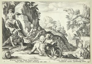 Flodguden Peneus omgivet af andre guddommelige skikkelser af Hendrick Goltzius