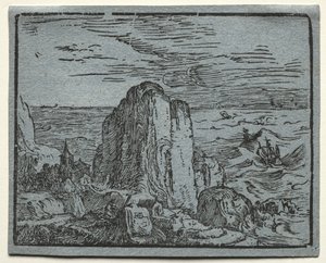 Fire små landskaber: No.4, Cliff on the Seashore af Hendrick Goltzius