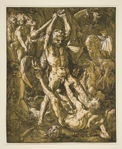 Hercules dræber Cacus af Hendrick Goltzius
