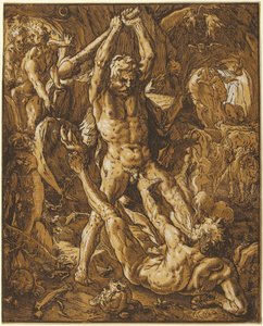 Herkules dræber Cacus af Hendrick Goltzius