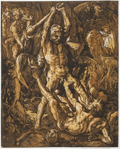 Hercules dræber Cacus af Hendrick Goltzius