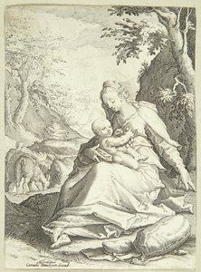 Hvilen på flugten til Ægypten af Hendrick Goltzius