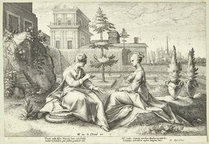 Juno i forklædning som Beroë advarer Semele af Hendrick Goltzius