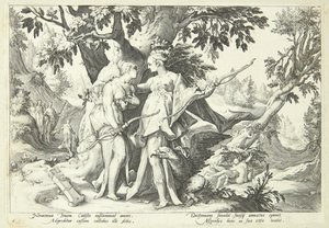 Jupiter forklædt som Diana forfører Kallisto af Hendrick Goltzius