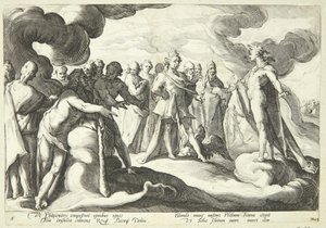 Jupiter og guderne beder Helios om at genoptage kontrollen over solvognen af Hendrick Goltzius